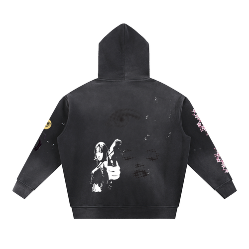 Flexzy Vintage Washed Frayed Fleece Hoodie