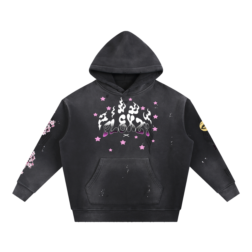 Flexzy Vintage Washed Frayed Fleece Hoodie